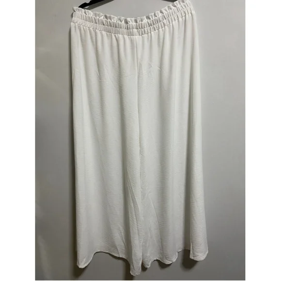 Paperbag Waist Knot Front Wide Leg Pants in White Size 2X - Picture 6 of 9
